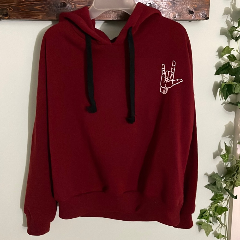 Burgundy I love you sign language hoodie